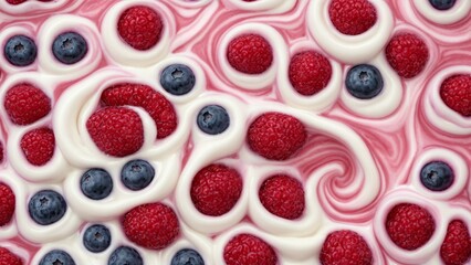 Milk wave tornado splash with berries, fruit yogurt or milk cream drink. Strawberry, raspberry,...