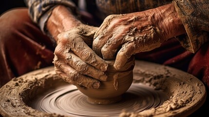 A potter deftly sculpting a vase on a spinning wheel. - obrazy, fototapety, plakaty