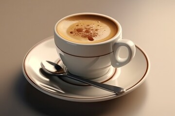 White Cup of Coffee with Metal Spoon: Close-Up of Drink