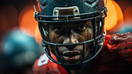 Close-up of the face of an American football player.