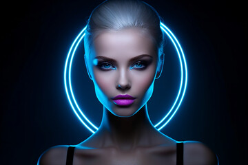 Generative ai collage image picture photo of lady woman gamer in modern virtual game play as killer warrior