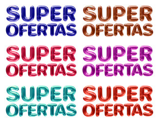 Set of super ofertas Brazilian text mean super offer in Portuguese isolated on transparent background in 3d rendering for sale concept.