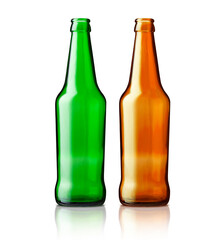 Set empty beer bottles isolated on white background
