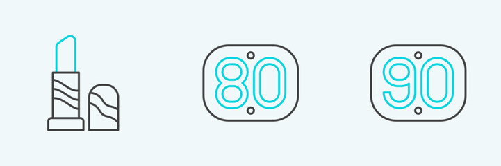 Set line 90s Retro, Lipstick and 80s icon. Vector