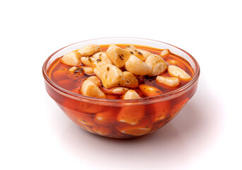 Pickled Garlic, Fermented Garlic Cloves with Red Chili Pepper, Hot Pickle Vegetable, Spices Garlic Cloves