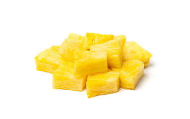 Pineapple Cuts Isolated, Raw Ananas Pieces, Comosus Tropical Fruit Chunks, Ripe Pine Apple Slices on White