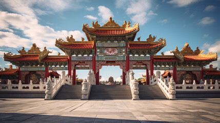 Obraz premium Chinese Temple Adorned with Majestic Dragons