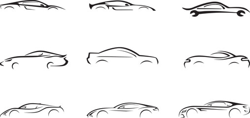 Set of car vector art design line draw, car, icon, auto, vector, truck, vehicle, transportation, transport, automobile, set, illustration, silhouette, van, bus, symbol, traffic, logo, sedan, sport 