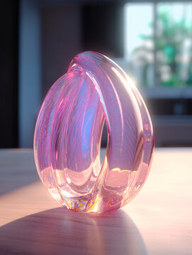Glass banana vase concept 3d rendering, octane rendering, light violet, layered translucency, bold colours, transparent glass