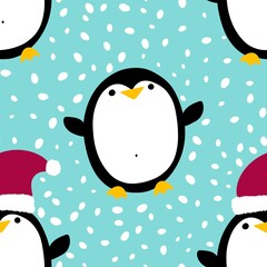 Winter animals seamless cartoon penguin pattern for wrapping paper and kids clothes print and Christmas