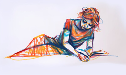 Young man girl rest sleep take a nap colored pencils