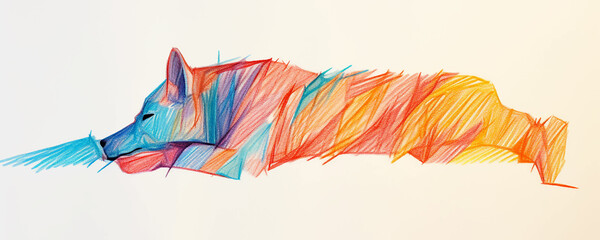 Dog fox sleeping resting man's friend colored pencils