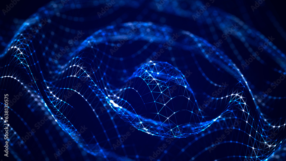 Aufkleber Abstract polygonal space with connecting dots and lines. Dark background. Connection structure. 3d