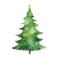 Fototapeta premium Christmas tree watercolor illustration. clipart for design. elements. isolated on transparent background. Generative ai.