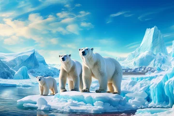 Fotobehang Polar bear family on ice © Guido Amrein