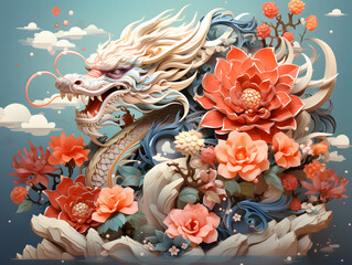 Vibrant Year of the Dragon, Colorful Illustration for Chinese New Year 2024. Generative AI