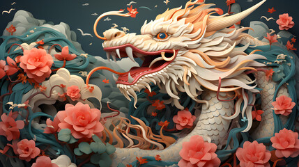 Fototapeta na wymiar Vibrant Year of the Dragon, Colorful Illustration for Chinese New Year 2024. Generative AI