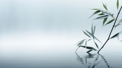 Lonely bamboo stalk with dew drops on a blurred foggy background .calm and peaceful. 