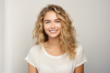 Generative AI portrait of attractive young woman fashion model demonstrating perfect hair salon care