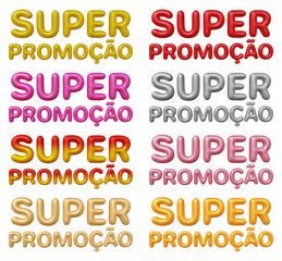 Set of super promocao Brazilian text mean super promotion in Portuguese isolated on transparent background in 3d rendering for sale concept.