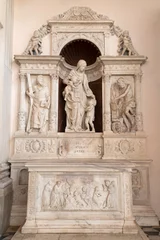  NAPLES, ITALY - APRIL 21, 2023: The side altar with the marble statue of Madonna, St. Andrew and Jerome,  the church Chiesa di Sant'Anna dei Lombardi by Giovanni da Nola (1532).  © Renáta Sedmáková