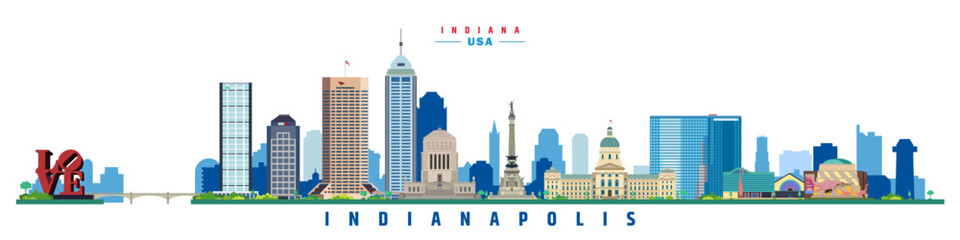 Indianapolis city landmarks and monuments colorful vector illustration. US state of Indiana.