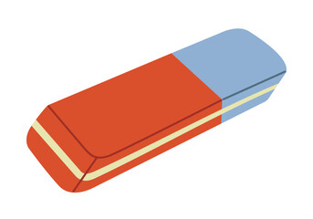 Eraser. Orange and blue double rubber. Tool for drawing. School stationery. Hand-drawn colored flat vector illustration isolated on white background.