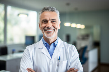 Fototapeta premium Generative AI portrait of confident professional worker doctor in dental clinic office concept of healthy teeth