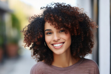 Fototapeta premium Generative AI portrait of natural beauty perfect african american woman