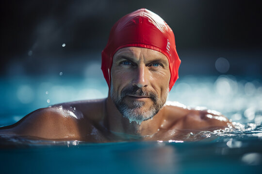 Generative AI photography of swimming man in water pool training butterfly technique and preparing olympic sport game - Powered by Adobe