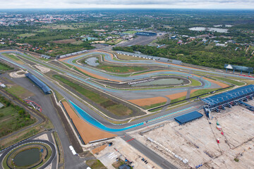 Aerial top view of a car driving test center with street road. Course field, practice vehicle school.  Map site design.