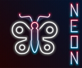 Glowing neon line Butterfly icon isolated on black background. Colorful outline concept. Vector