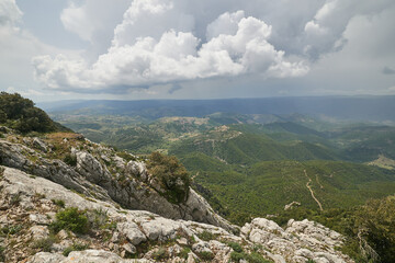 Ausblick vom Wanderweg zum Gipfel Punta Catirina, Sardinien, Italien