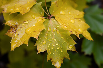 autumn leaves with rain drops