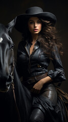 Fototapeta premium beldade garota vaqueira com seu cavalo 