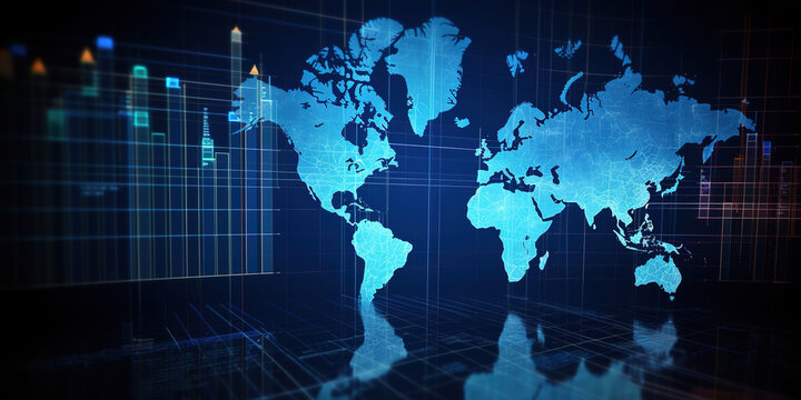 World map future network, global digital map, Hi-Tech business, big data technology.