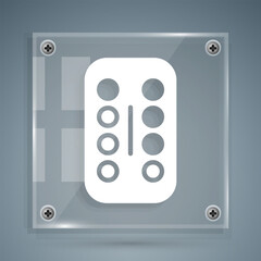 White Sedative pills icon isolated on grey background. Square glass panels. Vector
