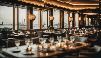 Schilderijen op glas Luxury travel concept featuring fine dining in an exclusive fancy restaurant with exquisite cuisine and great service © ibreakstock