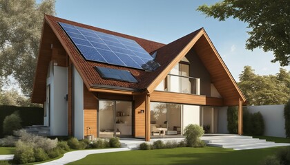 Modern house with solar panels for renewable energy