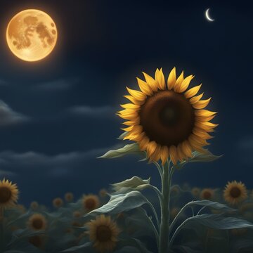 sunflower at night with moon