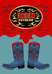 Rodeo extreme post design with cowboy boots and flames ready for your design