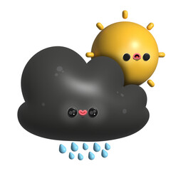 dark cloud with rain and sun behind