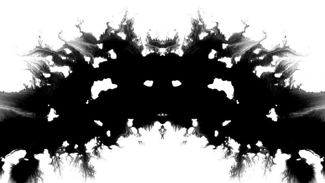 Black ink rorschach effect abstract background artistic flow splatter spots spills white paper beautiful reveal dripping streaks spread fluid ink alpha matte isolated watercolor ink drops transition