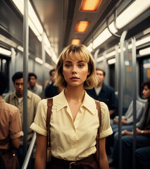 Fototapeta na wymiar Woman in the subway. Generative AI.