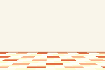 Empty room with blank wall and colorful checkered floor, vector illustration
