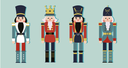 Christmas nutcracker - soldier figurine icons set vector