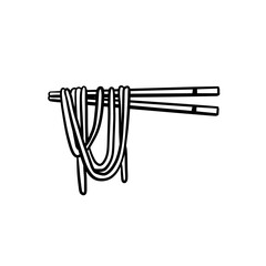 Ramen noodles and wooden sticks. Chopsticks with long pasta. Asian Japanese and Chinese food. Cartoon illustration