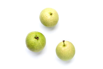 Fresh pink guava on white background.
