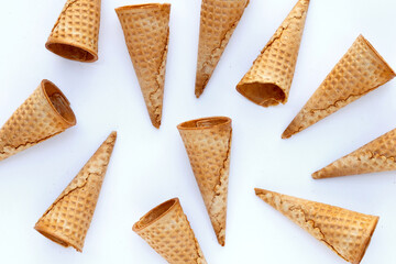 Empty ice cream cone on white background.