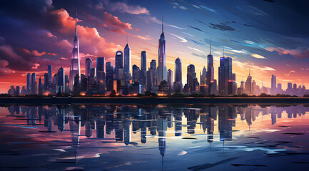 abstract paiting of urban city skyline